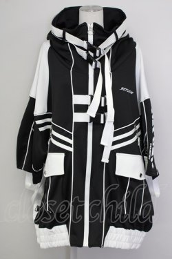 画像1: REFLEM / サイバー切り替えボリュームネック半袖ジャージパーカー  黒Ｘ白 T-25-09-10-009-PU-TO-SA-ZT