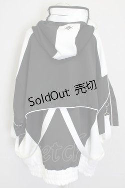 画像2: REFLEM / サイバー切り替えボリュームネック半袖ジャージパーカー  黒X白 T-25-09-10-009-PU-TO-SA-ZI