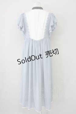 画像2: Unitleer / リボンタイ付き半袖ワンピース XL サックスX白 T-25-09-10-019-LO-OP-SA-ZI