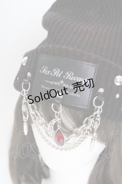 画像3: SEX POT ReVeNGe / チェーンワッペンニット帽  黒X赤Xシルバー T-25-09-12-026-SP-AC-SA-ZI