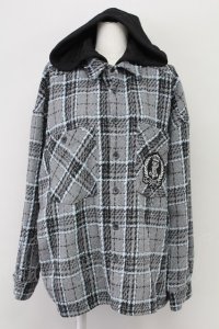 TRAVAS TOKYO / フード付きチェックシャツ  グレーチェック T-25-09-12-012-PU-BL-SA-ZI