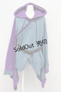 画像1: Favorite / 女花魁帯とベルトがセットになったプルオーバー和袖パーカー  青x紫 T-25-09-12-014-LO-TO-SA-ZI