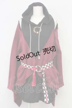 画像1: IRO+IRO / 〜呑めや唄えや〜宵酔い和袖パーカー  黒Ｘ赤 T-25-09-12-015-LO-TO-SA-ZI