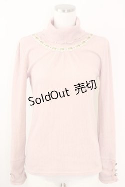 画像1: axes femme / はしごレースリブタートルニットソー  ピンク T-25-09-14-005-AX-TO-SA-ZI