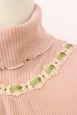 画像3: axes femme / はしごレースリブタートルニットソー  ピンク T-25-09-14-005-AX-TO-SA-ZT