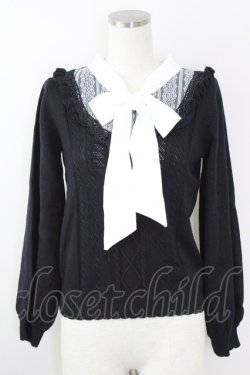画像1: axes femme / ボウタイブロッキング風ニット M 黒Ｘ白 T-25-09-14-008-AX-TO-SA-ZT