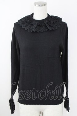 画像1: axes femme kawaii / レーシーフリルニットプル M 黒 T-25-09-14-012-AX-TO-SA-ZT