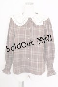 axes femme / 襟デザインチェックブラウス M 茶 T-25-09-14-013-AX-BL-SA-ZI