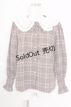 画像1: axes femme / 襟デザインチェックブラウス M 茶 T-25-09-14-013-AX-BL-SA-ZI