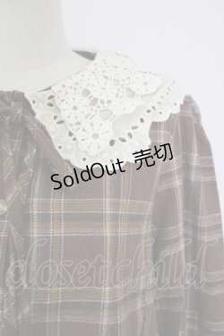 画像4: axes femme / 襟デザインチェックブラウス M 茶 T-25-09-14-013-AX-BL-SA-ZI