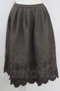 PINK HOUSE / 裾刺繍前開きミディスカート  ブラウン T-25-09-14-014-LO-SK-SA-ZI