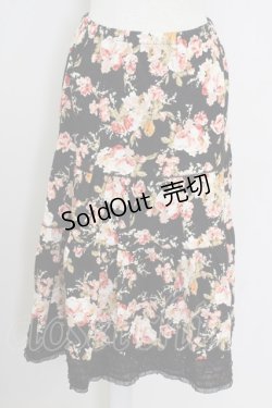 画像1: PINK HOUSE / オールドローズブーケカットスカート  黒Xピンク T-25-09-14-016-LO-SK-SA-ZI