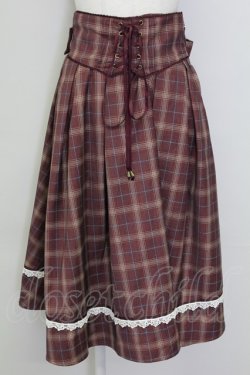 画像1: Amavel / Mademoiselleコルセット風スカート  ボルドーチェック T-25-09-15-025-CA-SK-SA-ZT