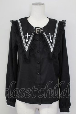 画像1: MA*RS / ベルト付きクロス刺繍ブラウス  黒Ｘ白 T-25-09-15-006-EL-BL-SA-ZT