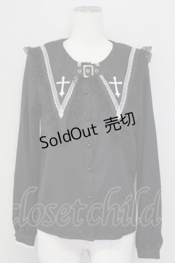 画像1: MA*RS / ベルト付きクロス刺繍ブラウス  黒X白 T-25-09-15-006-EL-BL-SA-ZI