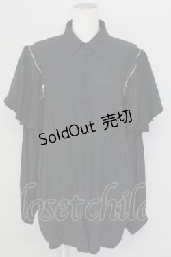 画像1: Drug Honey / 肩ZIPブラウス  黒Xシルバー T-25-09-15-008-PU-BL-SA-ZI