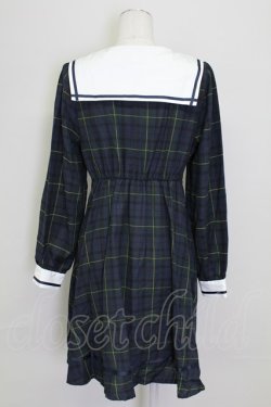 画像2: Amavel / リボンブローチ付きセーラー襟チェックワンピース  グリーンＸネイビー T-25-09-15-013-CA-OP-SA-ZT