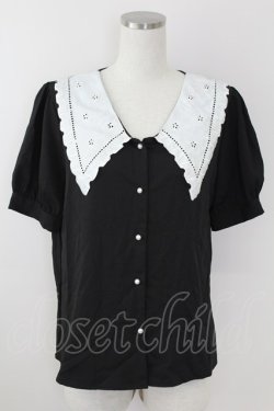 画像1: axes femme POETIQUE / レース襟ブラウス M 黒Ｘ白 T-25-09-21-017-AX-BL-SA-ZT