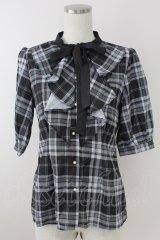 axes femme POETIQUE / ラッフルフリルチェックブラウス M 黒 T-25-09-21-019-AX-BL-SA-ZI