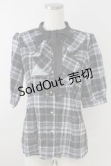 axes femme POETIQUE / ラッフルフリルチェックブラウス M 黒 T-25-09-21-019-AX-BL-SA-ZI