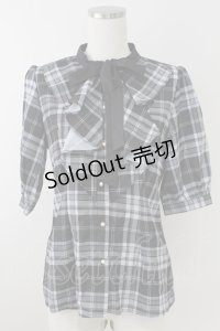 axes femme POETIQUE / ラッフルフリルチェックブラウス M 黒 T-25-09-21-019-AX-BL-SA-ZI