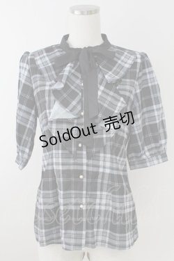 画像1: axes femme POETIQUE / ラッフルフリルチェックブラウス M 黒 T-25-09-21-019-AX-BL-SA-ZI