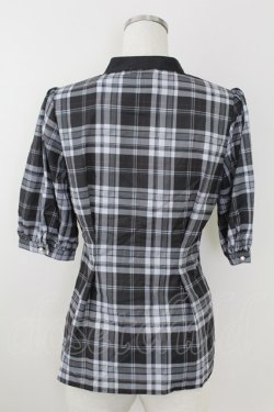画像2: axes femme POETIQUE / ラッフルフリルチェックブラウス M 黒 T-25-09-21-019-AX-BL-SA-ZT