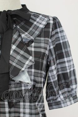 画像4: axes femme POETIQUE / ラッフルフリルチェックブラウス M 黒 T-25-09-21-019-AX-BL-SA-ZT