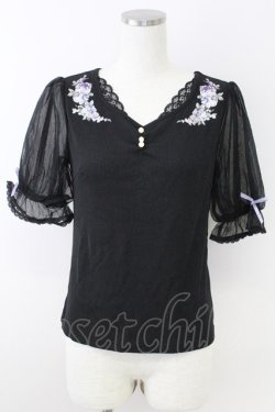 画像1: axes femme POETIQUE / フラワー刺繍カットPO  黒 T-25-09-21-021-AX-TO-SA-ZT