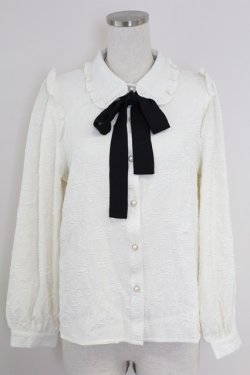 画像1: axes femme POETIQUE / バラふくれジャガード長袖ブラウス M 生成り T-25-09-21-003-AX-BL-SA-ZT