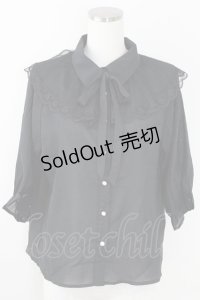 axes femme POETIQUE / ボウタイ付きチュール襟ブラウス M 黒 T-25-09-21-022-AX-BL-SA-ZI