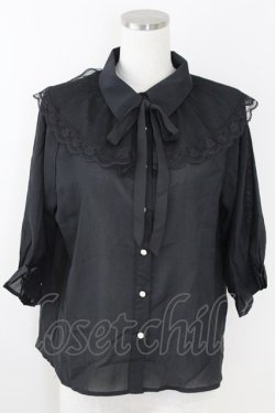 画像1: axes femme POETIQUE / ボウタイ付きチュール襟ブラウス M 黒 T-25-09-21-022-AX-BL-SA-ZT