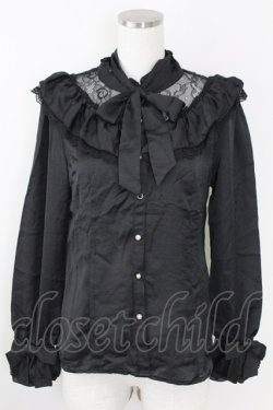画像1: axes femme / ヴィンテージサテンフリルブラウス M 黒 T-25-09-21-023-AX-BL-SA-ZT