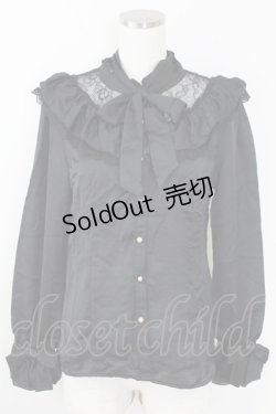 画像1: axes femme / ヴィンテージサテンフリルブラウス M 黒 T-25-09-21-023-AX-BL-SA-ZI