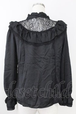 画像2: axes femme / ヴィンテージサテンフリルブラウス M 黒 T-25-09-21-023-AX-BL-SA-ZT