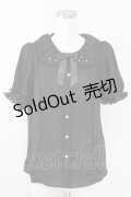 axes femme kawaii / ギャザー丸襟半袖ブラウス  黒 T-25-09-21-024-AX-BL-SA-ZI