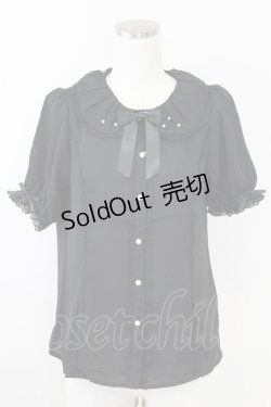 画像1: axes femme kawaii / ギャザー丸襟半袖ブラウス  黒 T-25-09-21-024-AX-BL-SA-ZI