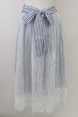 画像1: axes femme / ストライプＸレーススカート M ブルー T-25-09-21-029-AX-SK-SA-ZT