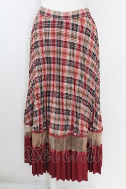 画像1: axes femme POETIQUE / チェック切替プリーツスカート  赤Ｘブラウン T-25-09-21-031-AX-SK-SA-ZT