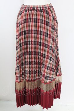 画像2: axes femme POETIQUE / チェック切替プリーツスカート  赤Ｘブラウン T-25-09-21-031-AX-SK-SA-ZT