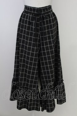 画像1: axes femme POETIQUE / 裾フリルチェックパンツ  黒Ｘ白 T-25-09-21-044-AX-PA-SA-ZT