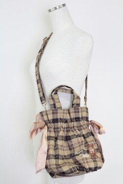 画像1: Maison de FLEUR / ベア刺繍ギャザー2WAYトートバッグ  ブラウン T-25-09-21-046-LO-BG-SA-ZT