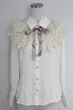画像1: axes femme / レースケープ風リボン付きブラウス M 生成り T-25-09-21-006-AX-BL-SA-ZT