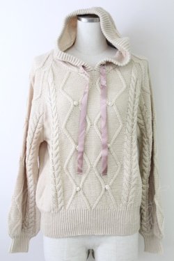画像1: axes femme / ケーブル編みニットパーカー M ベージュ T-25-09-21-008-AX-TO-SA-ZT