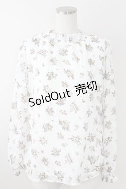 画像1: axes femme / ドビー花柄ハイネックブラウス  白 T-25-09-21-011-AX-BL-SA-ZI