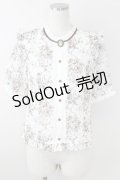 axes femme / ブーケ線画柄ドットドビーブラウス  白 T-25-09-21-012-AX-BL-SA-ZI