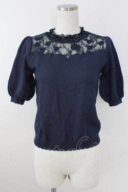 画像1: axes femme / レース刺繍ニットPO M 紺 T-25-09-21-016-AX-TO-SA-ZT
