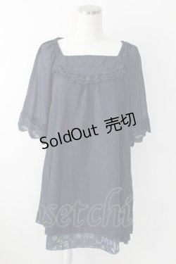 画像1: axes femme / リリー柄重ね着風チュニック  ネイビー T-25-09-24-001-AX-OP-SA-ZT423