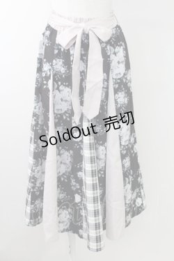 画像1: axes femme / 花柄×チェック柄切替スカート  黒Ｘピンク T-25-09-24-025-AX-SK-SA-ZT427