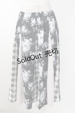 画像2: axes femme / 花柄×チェック柄切替スカート  黒Ｘピンク T-25-09-24-025-AX-SK-SA-ZT427